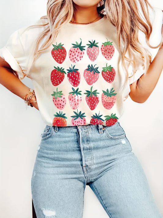 Chic Strawberry Print T-Shirt